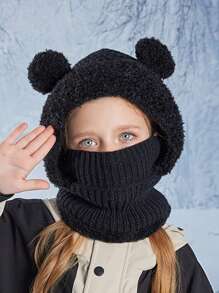 1 件装儿童卡通可爱熊面罩围巾带内衬保暖冬季户外拉法帽 - 帽子圍脖一體帽 - 查看 9