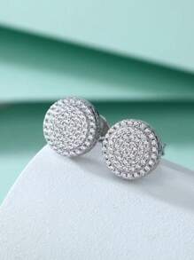 Round Silver Earring Studded With Zirconia With 40 Stones Men's Unit 925 Silver Plated In 18k Gold - 銀色 - 查看 4