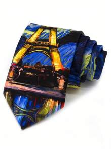 Van Gogh Starry Sky Print Necktie, 8cm Manual Tie For Men & Women, Formal Vintage Street Fashion Style - Multicolor - View 10