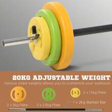 HOMCOM 20kg Barbell Weights Set, Adjustable Weights With Non-Slip Handle, For Women And Men Home Gym Exercise Weight Strength Training - Multicolor - View 3