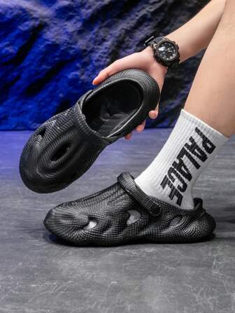 Sandalias tipo mula de moda minimalista para hombres talla grande, sandalias de pareja ligeras y suaves de EVA y plástico, transpirables, anti-olor, de punta redonda, antideslizantes, para uso casual en interiores/exteriores y playas en verano