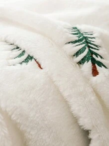 1 件圣诞节刺绣柔软舒适短毛绒毯，适用于办公室、客厅、卧室和圣诞装饰，适用于秋冬季沙发套