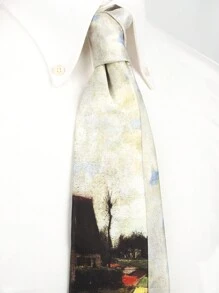 Van Gogh Starry Sky Print Necktie, 8cm Manual Tie For Men & Women, Formal Vintage Street Fashion Style - Multicolor - View 11