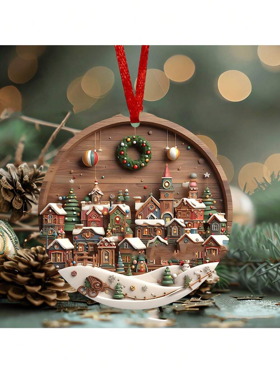 5 mặt dây chuyền treo cây thông Noel bằng gỗ, đồ trang trí thủ công ngày lễ, đồ trang trí Giáng sinh ngoài trời, quà tặng Giáng sinh - Nhiều màu - Xem 1