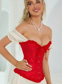 Palace Style Corset With Boning To Shape Waist And Push Up Bust, Sexy Jacquard Shapewear Top, Suitable For Wearing With A Dress, 1pc - 彩色 - 查看 5