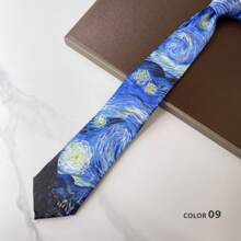 Van Gogh Starry Sky Print Necktie, 8cm Manual Tie For Men & Women, Formal Vintage Street Fashion Style - Multicolor - View 19