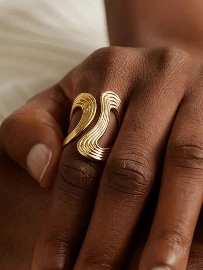 1pc 18K Gold Plated Stainless Steel Chunky Jewelry Ring, Gift Item