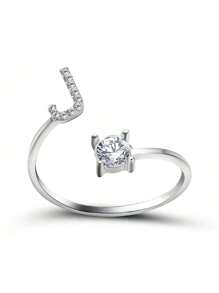 1 Stück modischer einstellbarer Ring mit 26 englischen Buchstaben Design aus kubischem Zirkonia, kreatives Geschenk für Frauen, Paar-Alltagsringe
