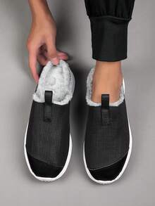 男士冬季拖鞋，保暖内衬，软底，防滑，室内/室外休闲拖鞋 - 黑與白 - 查看 5