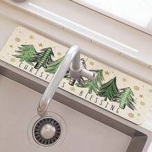 1pc Super Absorbent Christmas Tree Pattern Country Drying Pad, Very Suitable For Home Decoration And Bathroom, Faucet Absorbent Pad, Bathroom Faucet Splash Pad, Moisture-Proof Anti-Slip Faucet Pad, Kitchen Countertop.