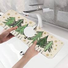 1pc Super Absorbent Christmas Tree Pattern Country Drying Pad, Very Suitable For Home Decoration And Bathroom, Faucet Absorbent Pad, Bathroom Faucet Splash Pad, Moisture-Proof Anti-Slip Faucet Pad, Kitchen Countertop.