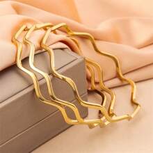 3 piezas Brazaletes apilables con baño de acero inoxidable, diseño de onda de moda para hombres y mujeres, adecuados para uso diario y fiestas - Juego de 3 pulseras de ondas. - View 8