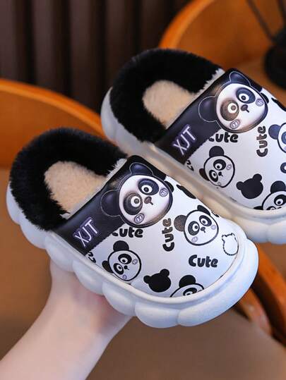 1 Pair Children Furry Slippers, Cartoon Funny Cute Design For Boys And Girls, Warm Plush House Slippers Suitable For Autumn And Winter