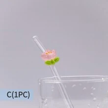 1支/2支/1套可爱动物造型可重复使用玻璃吸管，卡通蘑菇、兔子、花朵和鸭子图案，弯曲透明防碎玻璃吸管餐具套装，配有清洁刷，适用于水杯、厨房配件、吸管装饰、冷饮、奶茶、咖啡、果汁、冰沙，居家、餐厅、鸡尾酒会、返校季、送给女友/男友、父母、朋友的趣味礼物、节日用品。 - 款式1 - 查看 12