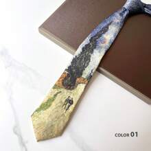 Van Gogh Starry Sky Print Necktie, 8cm Manual Tie For Men & Women, Formal Vintage Street Fashion Style - Multicolor - View 22