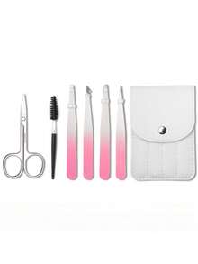 Set de 6 piezas para arreglar las cejas: Rastrillo para cejas, Tijeras para cejas, Pinzas para cejas, Herramientas de arreglo - Con diseño plegable y estuche - Multicolor: talla única - Ver 11
