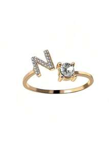 1 Stück modischer einstellbarer Ring mit 26 englischen Buchstaben Design aus kubischem Zirkonia, kreatives Geschenk für Frauen, Paar-Alltagsringe