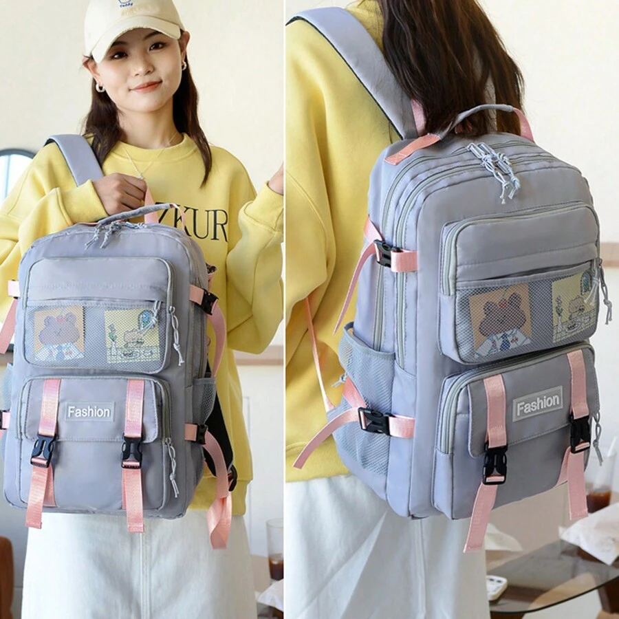 Women's Large Capacity Waterproof School Backpack For School, Travel, Daily Life - 灰色 - 查看 1
