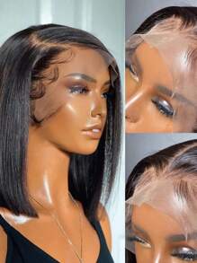 Eulisi 13x4蕾丝前置短直波波头假发，预先拔毛并带有婴儿发，巴西真人发假发，自然色，8-12英寸 - 黑色 - 查看 8