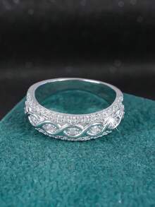 1 chiếc nhẫn thời trang Cubic Zirconia 8 hàng đôi thanh lịch lãng mạn, món quà đáng yêu cho bạn gái, vợ, mẹ, đám cưới - Bạc - Xem 4