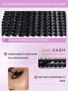 1box/12pcs/144pairs New Style Natural Fibers Extra Long Cluster False Eyelashes For Party, Makeup, Masquerade Lash Clusters, Eyelash Clusters, Individual Eyelashes, Lashes, Fake Lashes - Black - View 2