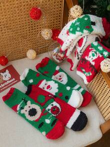 1 Đôi Tất Nhung San Hô Nhiều Màu Cho Nữ, Tất Lót Sàn Nhà Cho Nữ, Tất Ngủ Dày Có Lớp Lót Giữ Nhiệt, Tất Giáng Sinh Hoạt Hình, Thích Hợp Làm Tất Quà Giáng Sinh Cho Nữ - Nhiều màu - Xem 3