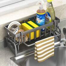 1 Piece Kitchen Storage Rack, Cloth Rack, Sink Drain Rack, Drain Basket Countertop, Multifunctional Sponge Rack, Storage Rack With Detachable Cloth Rack, Soap Dispenser Scrub Rack For Bathroom Storage