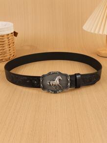 1pc Girl's Western Vintage Belt Western Cowgirl Horse Decor Belt For Jeans Pants Back To School Winter Gift Ideas Boy Girl Valentine's Day - Black - View 4