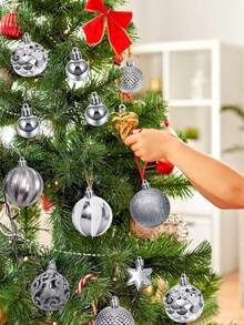 44 件防碎圣诞球、圣诞树花环装饰派对装饰、圣诞饰品、节日婚礼派对装饰挂球、9 种款式的麋鹿雪花圣诞星装饰，适用于圣诞树、家居装饰 - 銀 - 查看 3