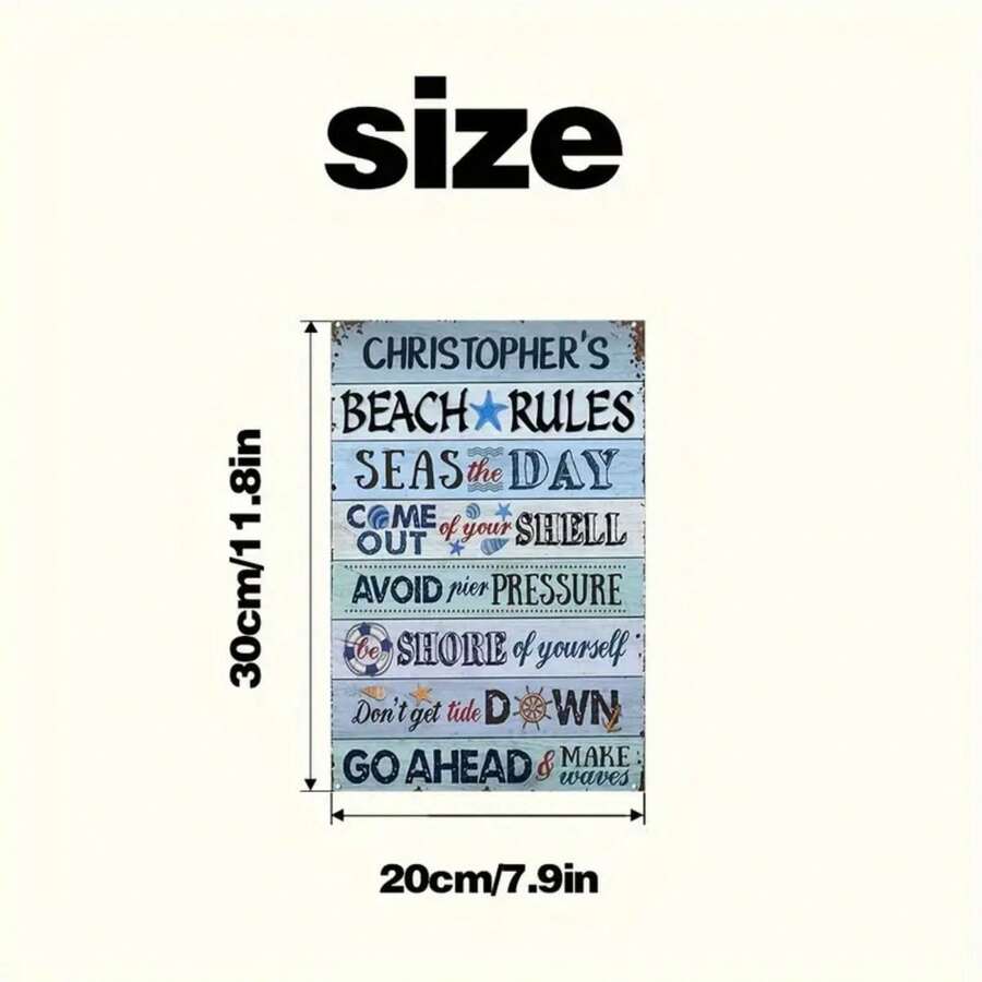 1pc Customizable Christopher's Personalized Beach Rules Metal Yard Sign