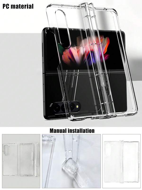 1 Pezzo Custodia protettiva compatibile con Samsung Galaxy Z Fold3 telefono pieghevole, ultra sottile in PC trasparente con cerniera tutto il corpo e design tasca per penna