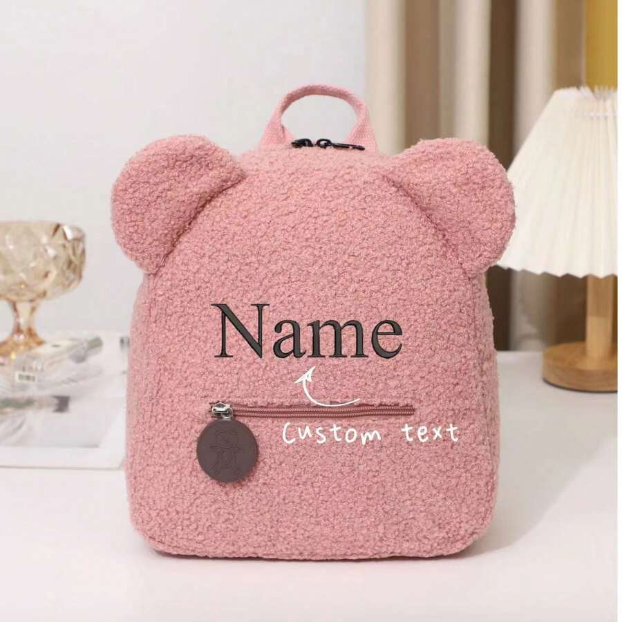 1pc Customized Embroidery Name & Bear Plush Backpack For 3-6 Years Old, Portable, Multifunction, Versatile, Large Capacity, Lightweight, Functional, Practical, All-Purpose, Colorful, Cute, Adorable, Kawaii, Y2K, Vacay Vibes/Vacation, Leisure,Commuting, Business Casual, Custom, Personalized, Unique, Customized