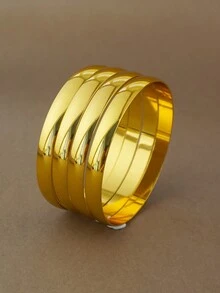 4 件装金色女士时尚开口手链新娘奢华手工珠宝开口手链女士婚礼手链欧美手工手链 - 金色 - 查看 1