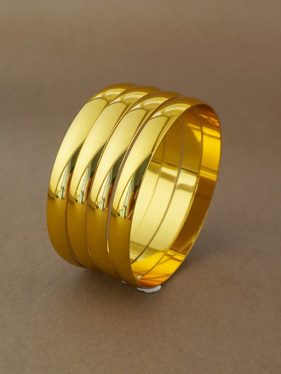 4 件装金色女士时尚开口手链新娘奢华手工珠宝开口手链女士婚礼手链欧美手工手链 - 金色 - 查看 1