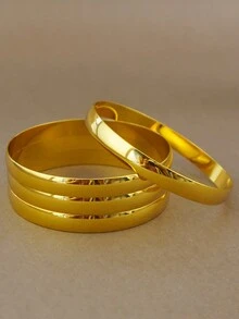 4 件装金色女士时尚开口手链新娘奢华手工珠宝开口手链女士婚礼手链欧美手工手链 - 金色 - 查看 5