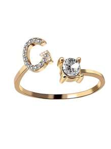 1 Stück modischer einstellbarer Ring mit 26 englischen Buchstaben Design aus kubischem Zirkonia, kreatives Geschenk für Frauen, Paar-Alltagsringe