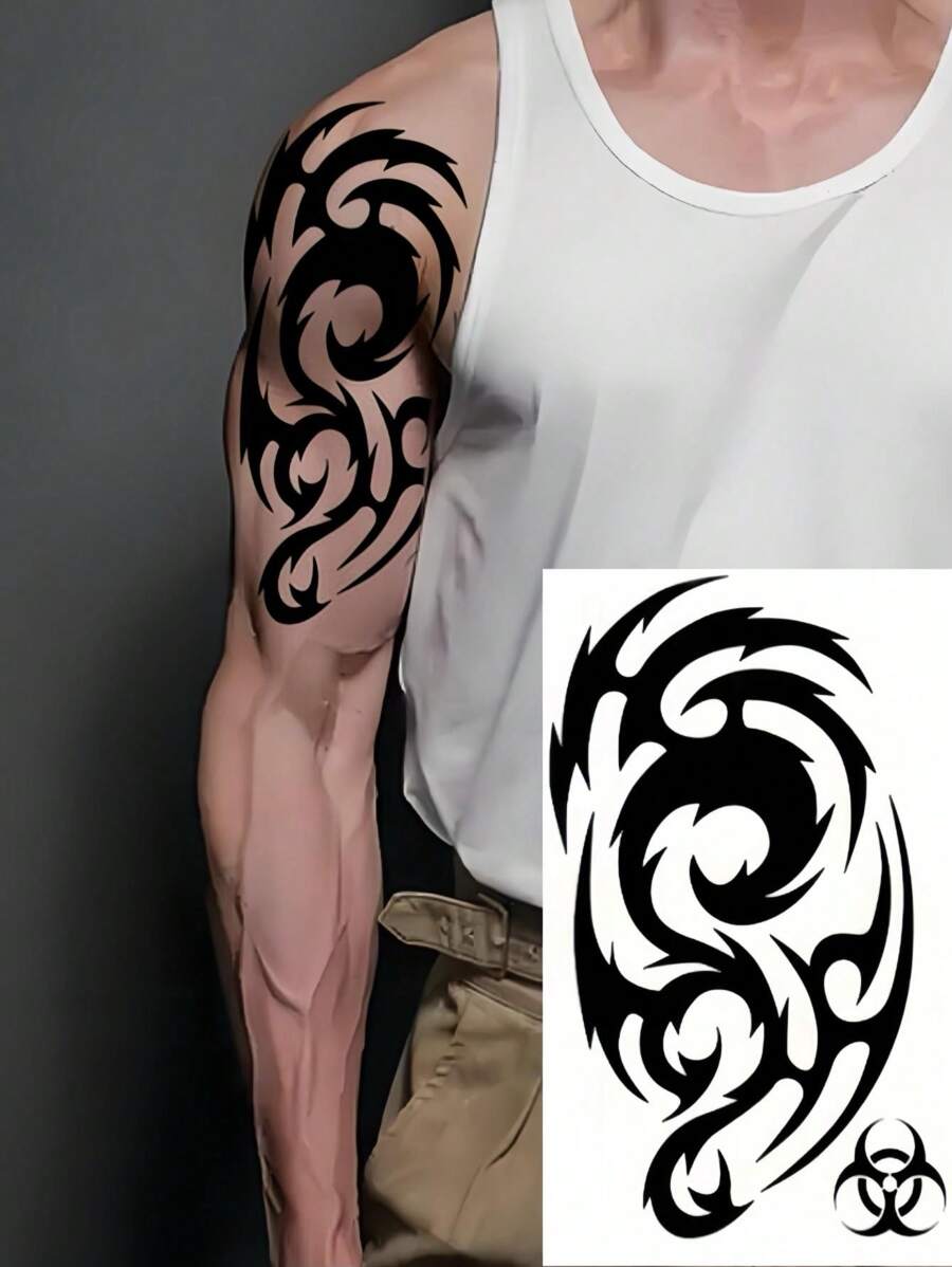 6 Large Sheets Maori Temporary Tattoos For Adults Men Arm Shoulder Semi