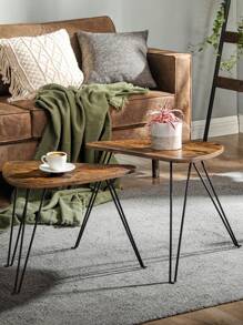 VASAGLE Lot de 2 Tables basses gigognes, style industriel, 60 x 38 x 47,5 cm, 52 x 31,5 x 42,5 cm, Marron Rustique et Noir LNT012B01 - Tabac - Voir 3