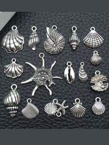 16 chiếc phụ kiện hợp kim Sea Life Series Shell Conch Mặt dây chuyền DIY Vòng tay Vòng cổ Hoa tai Mặt dây chuyền Phong cách Ngẫu nhiên - Màu Bạc Cổ - Xem 3