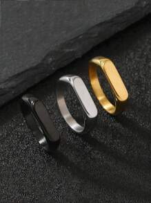 1 Piece Casting Punk Style Rectangle Light Plate Stainless Steel Ring Does Not Lose Color Personalized Finger Ring Suitable For Men'S Daily Wear - 1 Long Cast Ring - View 1