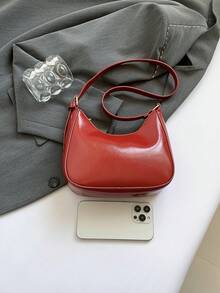 Túi xách nữ mới, Túi lưỡi liềm cổ điển tối giản, Khóa kéo mở, Bề mặt mềm màu trơn, Túi đeo vai dung tích nhỏ. Thích hợp cho cuộc sống hàng ngày, đi làm, đi học, túi đeo nách - Đỏ - Xem 7