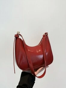 Túi xách nữ mới, Túi lưỡi liềm cổ điển tối giản, Khóa kéo mở, Bề mặt mềm màu trơn, Túi đeo vai dung tích nhỏ. Thích hợp cho cuộc sống hàng ngày, đi làm, đi học, túi đeo nách - Đỏ - Xem 8