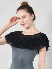 1件黑白女士水溶性蕾丝边雪纺褶皱披肩 - 蕾絲披肩 - 查看 8