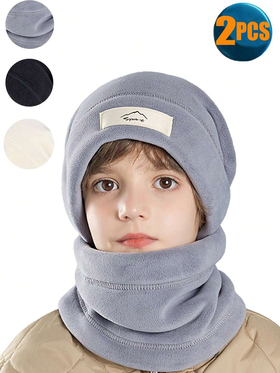 2 piezas Pasamontañas de invierno para niños de 3 a 12 años, bufanda/máscara facial de lana gruesa ajustable para el cuello, adecuado para esquiar, senderismo, ciclismo en clima frío - 2 piezas - Ver 1