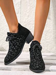 女士针织踝靴，黑色，简约，优雅，粗跟，复古尖头短筒靴，黑色高跟靴