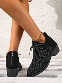 女士针织踝靴，黑色，简约，优雅，粗跟，复古尖头短筒靴，黑色高跟靴