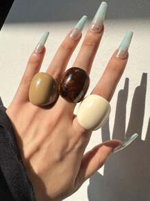 3pcs/Set Vintage Resin Ring Set In Beige And Brown, Elegant Accessory Gift For Friends - Multicolor - View 13