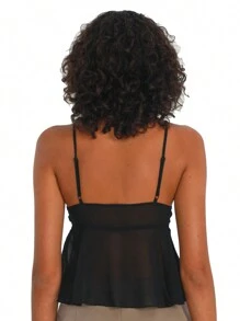 Women Y2K Tie Front Crop Top Spaghetti Strap Sleeveless Camisole Vest Summer Backless Going Out Cami Tank Tops - Black - View 4