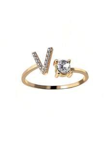 1 Stück modischer einstellbarer Ring mit 26 englischen Buchstaben Design aus kubischem Zirkonia, kreatives Geschenk für Frauen, Paar-Alltagsringe