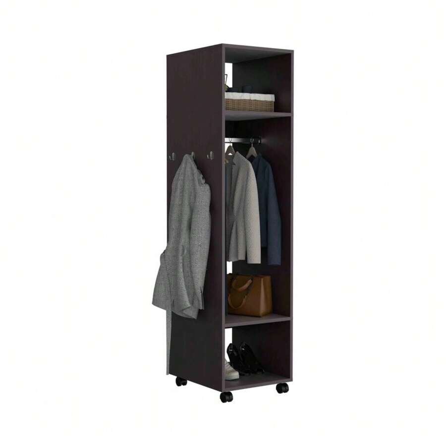 Cluster Armoire, Tall Wardrobe With Casters, Hanging Rod, And Three